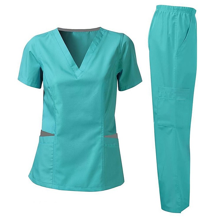 Women’s Scrub Set – Short Sleeve V-Neck Medical Uniform with Pants